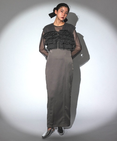 セール】【ANDRESD】taffeta tulle vest set dress 3点セット