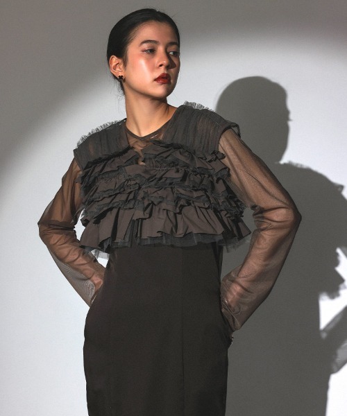 セール】【ANDRESD】taffeta tulle vest set dress 3点セット ボレロ