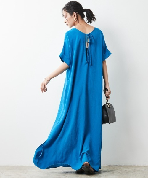CHIC STYLE（シックスタイル）の「レーヨン麻2WAYフレンチスリーブマキシワンピース＜大きいサイズ有＞シックスタイル（ワンピース・レディース・ブラック/ブラウン/ブルー/グリーン・LL/3L/4L/5L/M/L）」の4枚目の写真