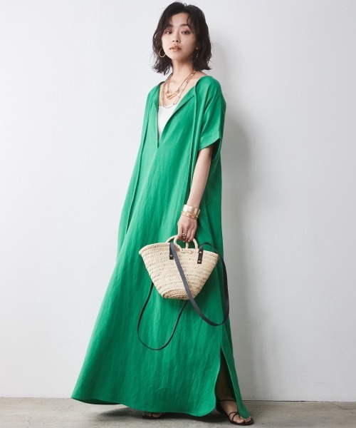 CHIC STYLE（シックスタイル）の「レーヨン麻2WAYフレンチスリーブマキシワンピース＜大きいサイズ有＞シックスタイル（ワンピース・レディース・ブラック/ブラウン/ブルー/グリーン・LL/3L/4L/5L/M/L）」の22枚目の写真