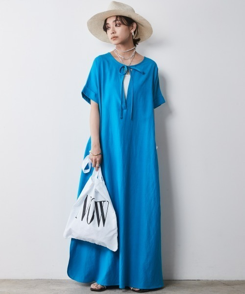 CHIC STYLE（シックスタイル）の「レーヨン麻2WAYフレンチスリーブマキシワンピース＜大きいサイズ有＞シックスタイル（ワンピース・レディース・ブラック/ブラウン/ブルー/グリーン・LL/3L/4L/5L/M/L）」の9枚目の写真