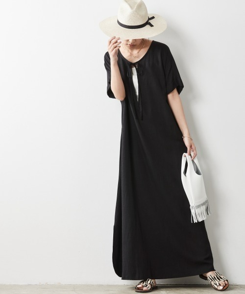 CHIC STYLE（シックスタイル）の「レーヨン麻2WAYフレンチスリーブマキシワンピース＜大きいサイズ有＞シックスタイル（ワンピース・レディース・ブラック/ブラウン/ブルー/グリーン・LL/3L/4L/5L/M/L）」の16枚目の写真