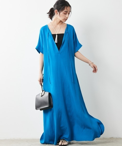 CHIC STYLE（シックスタイル）の「レーヨン麻2WAYフレンチスリーブマキシワンピース＜大きいサイズ有＞シックスタイル（ワンピース・レディース・ブラック/ブラウン/ブルー/グリーン・LL/3L/4L/5L/M/L）」の11枚目の写真