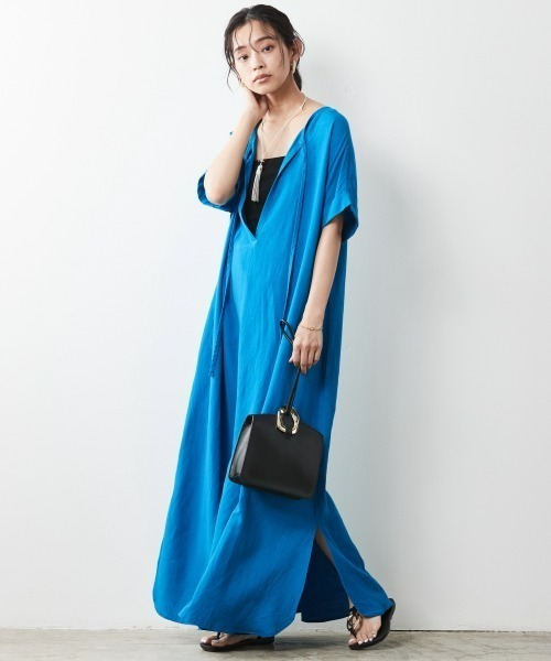 CHIC STYLE（シックスタイル）の「レーヨン麻2WAYフレンチスリーブマキシワンピース＜大きいサイズ有＞シックスタイル（ワンピース・レディース・ブラック/ブラウン/ブルー/グリーン・LL/3L/4L/5L/M/L）」の12枚目の写真