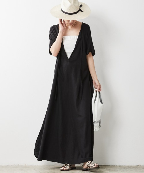 CHIC STYLE（シックスタイル）の「レーヨン麻2WAYフレンチスリーブマキシワンピース＜大きいサイズ有＞シックスタイル（ワンピース・レディース・ブラック/ブラウン/ブルー/グリーン・LL/3L/4L/5L/M/L）」の13枚目の写真