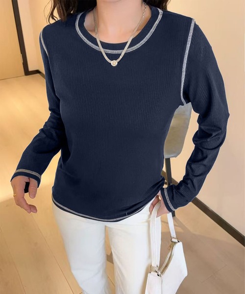 BANICO(バニコ)の「【Banico】長袖リブプルオーバー(Tシャツ/カットソー・レディース・ネイビー/ブラック/ベージュ/ホワイト/グレー・FREE)」の5枚目の写真