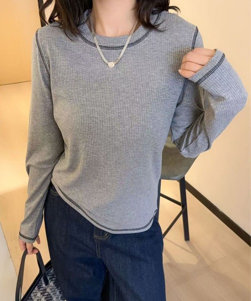 BANICO(バニコ)の「【Banico】長袖リブプルオーバー(Tシャツ/カットソー・レディース・ネイビー/ブラック/ベージュ/ホワイト/グレー・FREE)」の3枚目の写真