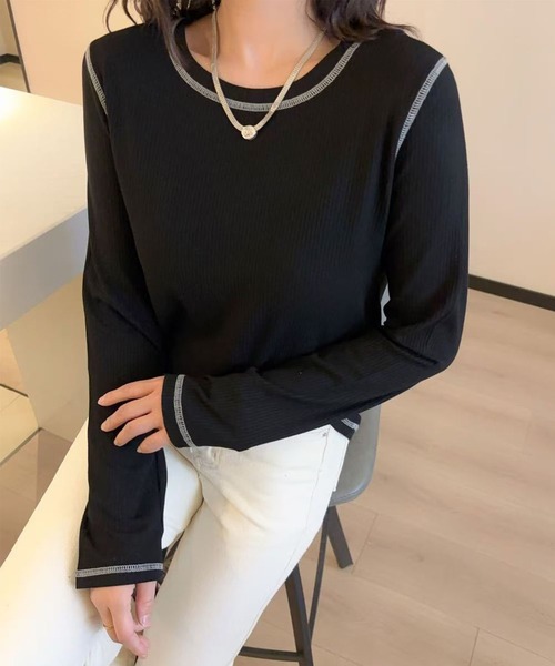 BANICO(バニコ)の「【Banico】長袖リブプルオーバー(Tシャツ/カットソー・レディース・ネイビー/ブラック/ベージュ/ホワイト/グレー・FREE)」の11枚目の写真