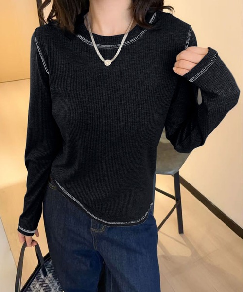 BANICO(バニコ)の「【Banico】長袖リブプルオーバー(Tシャツ/カットソー・レディース・ネイビー/ブラック/ベージュ/ホワイト/グレー・FREE)」の13枚目の写真