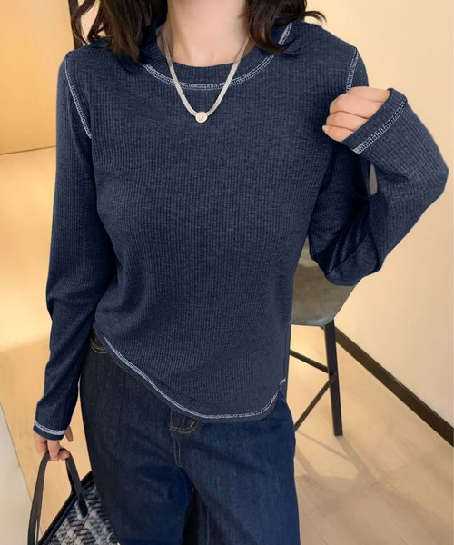 BANICO(バニコ)の「【Banico】長袖リブプルオーバー(Tシャツ/カットソー・レディース・ネイビー/ブラック/ベージュ/ホワイト/グレー・FREE)」の15枚目の写真