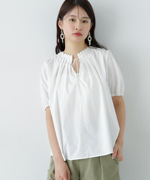 N.（N. Natural Beauty Basic）（エヌエヌナチュラルビューティーベーシック）の「タックカラーリボンブラウス（シャツ/ブラウス・レディース・オフホワイト/ブルー/ライトグリーン・MEDIUM）」の8枚目の写真