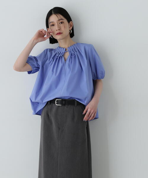 N.（N. Natural Beauty Basic）（エヌエヌナチュラルビューティーベーシック）の「タックカラーリボンブラウス（シャツ/ブラウス・レディース・オフホワイト/ブルー/ライトグリーン・MEDIUM）」の22枚目の写真