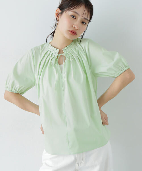 N.（N. Natural Beauty Basic）（エヌエヌナチュラルビューティーベーシック）の「タックカラーリボンブラウス（シャツ/ブラウス・レディース・オフホワイト/ブルー/ライトグリーン・MEDIUM）」の18枚目の写真