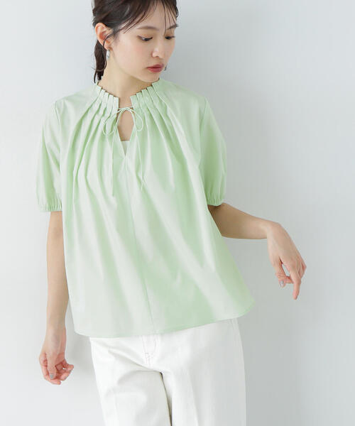 N.（N. Natural Beauty Basic）（エヌエヌナチュラルビューティーベーシック）の「タックカラーリボンブラウス（シャツ/ブラウス・レディース・オフホワイト/ブルー/ライトグリーン・MEDIUM）」の3枚目の写真