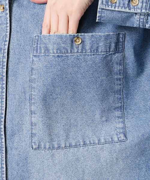 ま*ん様 美品　スピックアンドスパン　バンドカラーボックスダンガリーシャツ Spick & Span（スピックアンドスパン）の「《WEB限定追加