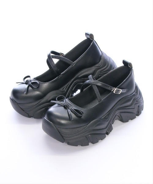 リボン付き厚底メリージェーンスニーカーサンダル[バレエコア ガーリー