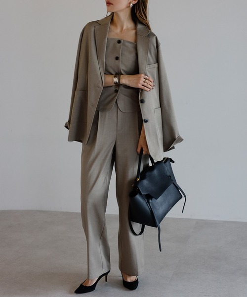 Bonjour Sagan（ボンジュールサガン）の「[SET]杢調テーラードジャケット×キャミビスチェ×ワイドパンツ（セットアップ・レディース・チャコールグレー/ライトベージュ/カーキブラウン/ダークネイビー/ブラウン系その他・MT/M）」の3枚目の写真