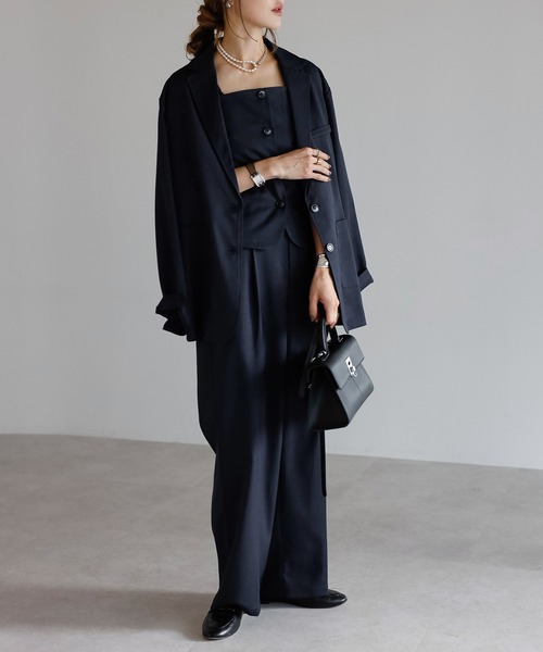 Bonjour Sagan（ボンジュールサガン）の「[SET]杢調テーラードジャケット×キャミビスチェ×ワイドパンツ（セットアップ・レディース・チャコールグレー/ライトベージュ/カーキブラウン/ダークネイビー/ブラウン系その他・MT/M）」の5枚目の写真