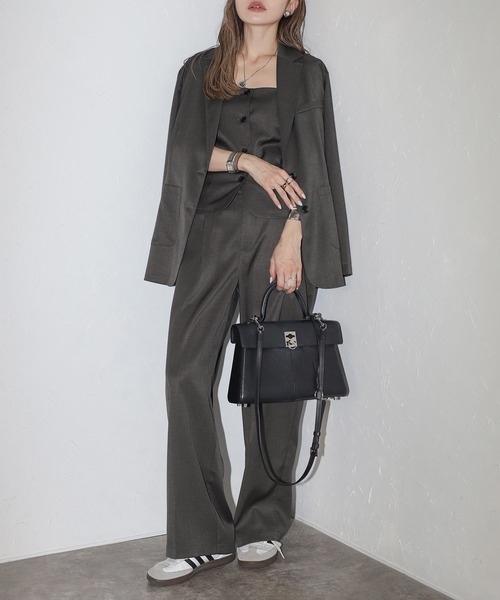 Bonjour Sagan（ボンジュールサガン）の「[SET]杢調テーラードジャケット×キャミビスチェ×ワイドパンツ（セットアップ・レディース・チャコールグレー/ライトベージュ/カーキブラウン/ダークネイビー/ブラウン系その他・MT/M）」の6枚目の写真