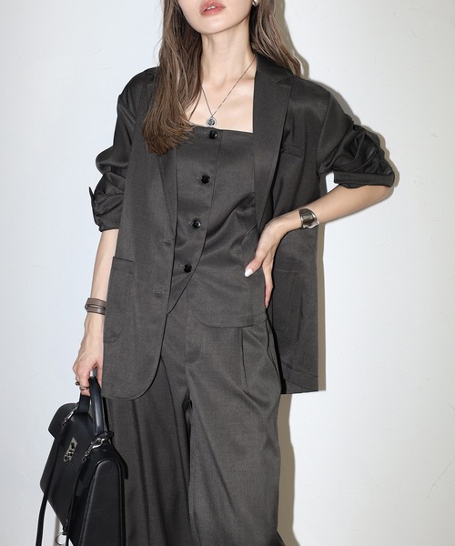 セール】[SET]杢調テーラードジャケット×キャミビスチェ×ワイドパンツ