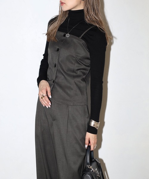 Bonjour Sagan（ボンジュールサガン）の「[SET]杢調テーラードジャケット×キャミビスチェ×ワイドパンツ（セットアップ・レディース・チャコールグレー/ライトベージュ/カーキブラウン/ダークネイビー/ブラウン系その他・MT/M）」の15枚目の写真