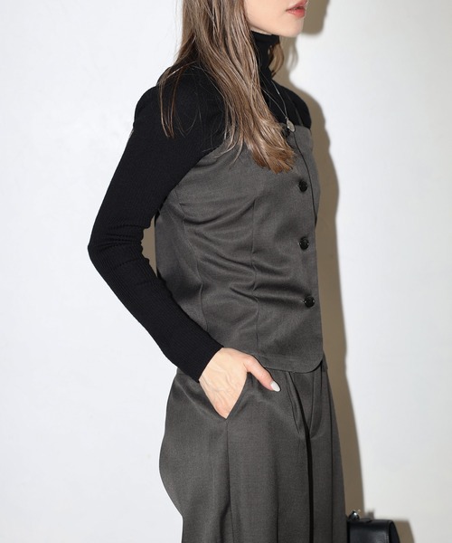 Bonjour Sagan（ボンジュールサガン）の「[SET]杢調テーラードジャケット×キャミビスチェ×ワイドパンツ（セットアップ・レディース・チャコールグレー/ライトベージュ/カーキブラウン/ダークネイビー/ブラウン系その他・MT/M）」の16枚目の写真