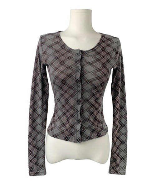 anyonemore（エニワンモア）の「チェック柄スリムフィットカーディガン（Tシャツ/カットソー・レディース・チャコール・FREE）」の15枚目の写真