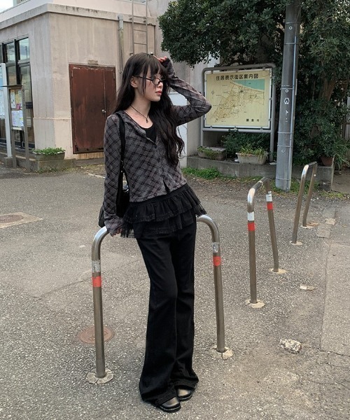 anyonemore（エニワンモア）の「チェック柄スリムフィットカーディガン（Tシャツ/カットソー・レディース・チャコール・FREE）」の9枚目の写真