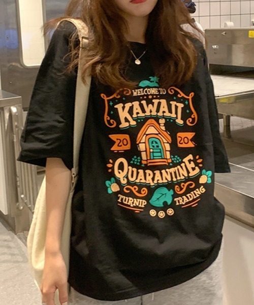 maison de LATIR(メゾンドラティール)の「カラープリントオーバーサイズTシャツ(Tシャツ/カットソー・レディース・ブラック/ホワイト/ピンク・M/L/XL)」の2枚目の写真