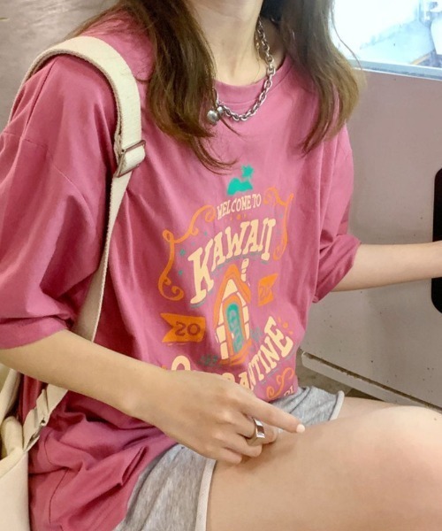 maison de LATIR(メゾンドラティール)の「カラープリントオーバーサイズTシャツ(Tシャツ/カットソー・レディース・ブラック/ホワイト/ピンク・M/L/XL)」の9枚目の写真