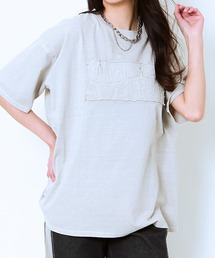 《ピグメント加工×立体ロゴ》レディース オーバーサイズ Tシャツ 刺繍入り ビッグシルエット 春夏秋