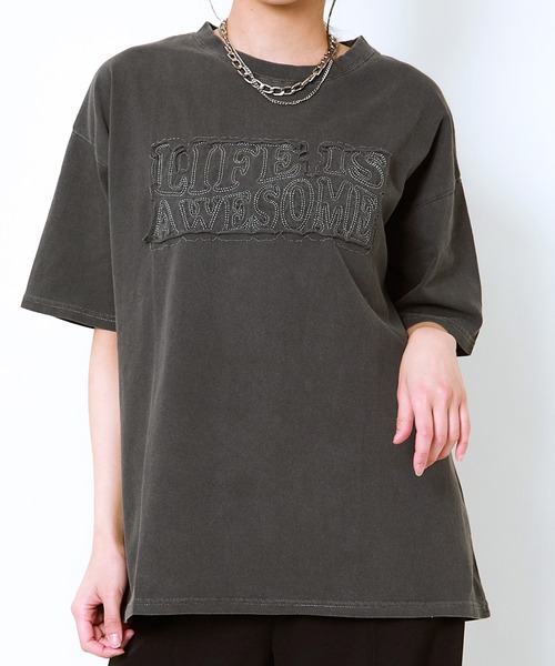 GORGE（ゴージ）の「《ピグメント加工×立体ロゴ》レディース オーバーサイズ Tシャツ 刺繍入り ビッグシルエット 春夏秋（Tシャツ/カットソー・レディース・グレイッシュベージュ/スミクロ/ピンク・F）」の13枚目の写真