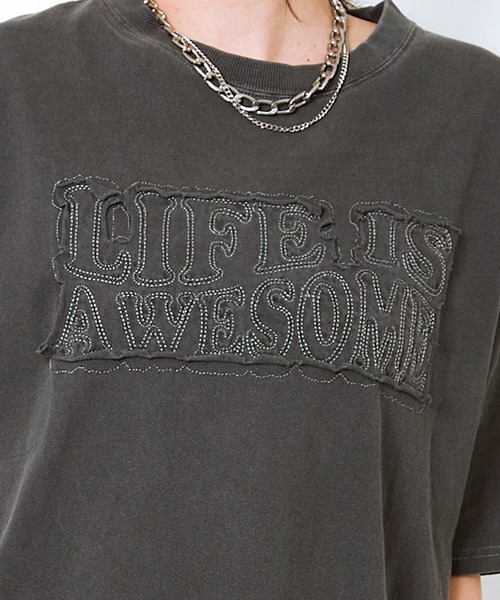 GORGE（ゴージ）の「《ピグメント加工×立体ロゴ》レディース オーバーサイズ Tシャツ 刺繍入り ビッグシルエット 春夏秋（Tシャツ/カットソー・レディース・グレイッシュベージュ/スミクロ/ピンク・F）」の14枚目の写真