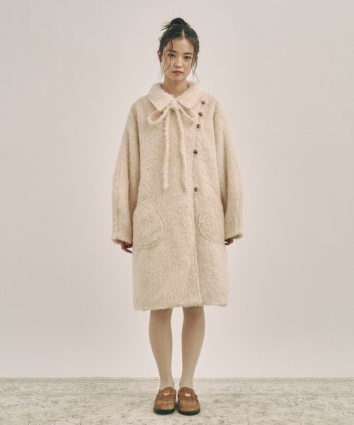 moi tytto 取り外しリボン付き　シャギーミディ丈コート 取り外しリボン付き】シャギーミディ丈コート（その他アウター