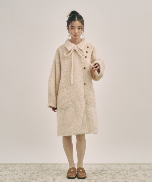 moi tytto 取り外しリボン付き　シャギーミディ丈コート 取り外しリボン付き】シャギーミディ丈コート（その他アウター