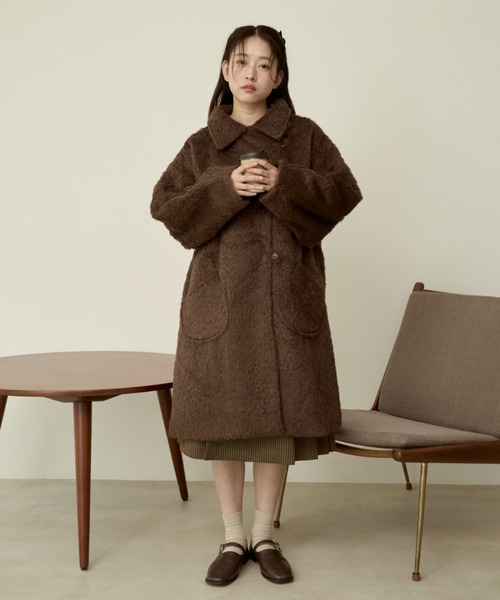 moi tytto 取り外しリボン付き　シャギーミディ丈コート 取り外しリボン付き】シャギーミディ丈コート（その他アウター