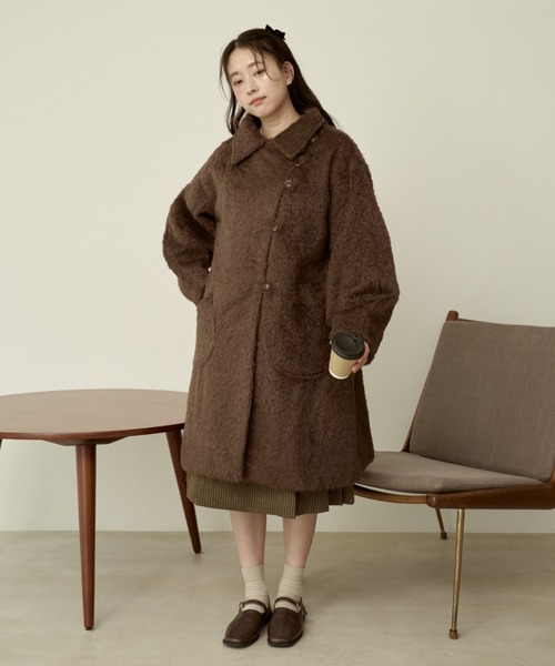 moi tytto 取り外しリボン付き　シャギーミディ丈コート 取り外しリボン付き】シャギーミディ丈コート（その他アウター