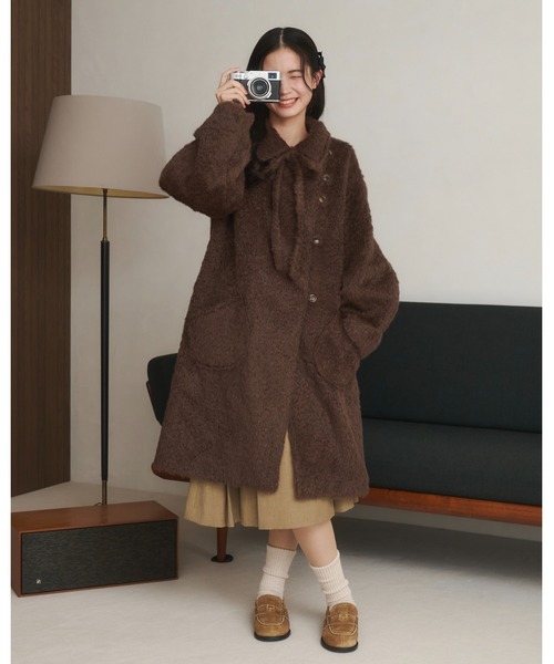 取り外しリボン付き】シャギーミディ丈コート（その他アウター）｜moi