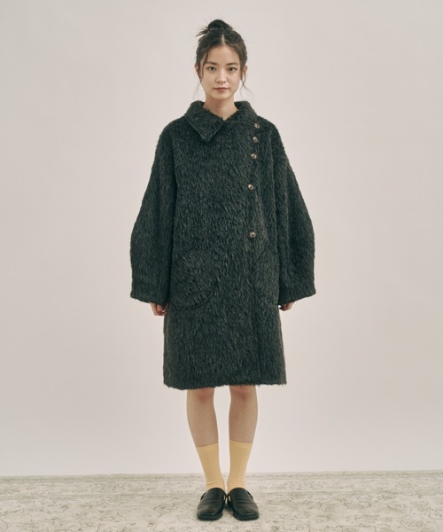 moi tytto 取り外しリボン付き　シャギーミディ丈コート 取り外しリボン付き】シャギーミディ丈コート（その他アウター