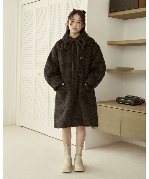 取り外しリボン付き】シャギーミディ丈コート（その他アウター）｜moi