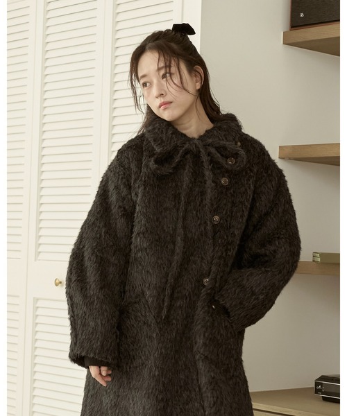 取り外しリボン付き】シャギーミディ丈コート（その他アウター）｜moi