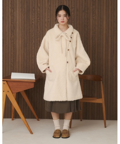 取り外しリボン付き】シャギーミディ丈コート（その他アウター）｜moi