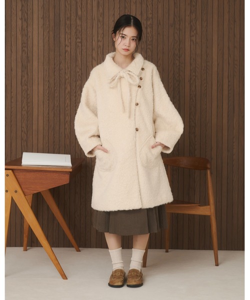 【取り外しリボン付き】シャギーミディ丈コート 取り外しリボン付き】シャギーミディ丈コート（その他アウター）｜moi