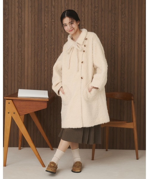 moi tytto 取り外しリボン付き】シャギーミディ丈コー 着画あり 取り外しリボン付き】シャギーミディ丈コート（その他アウター）｜moi