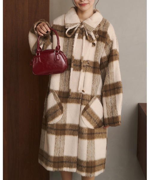 取り外しリボン付き】シャギーミディ丈コート（その他アウター）｜moi