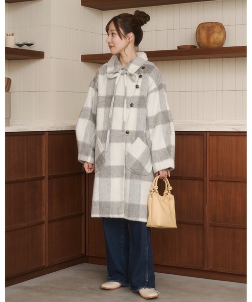 取り外しリボン付き】シャギーミディ丈コート（その他アウター）｜moi