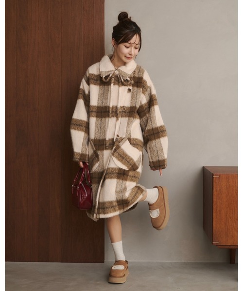 取り外しリボン付き】シャギーミディ丈コート（その他アウター）｜moi