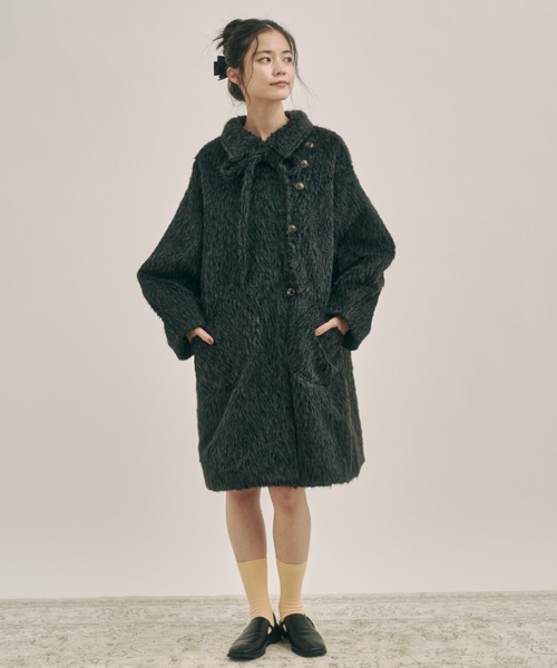 moi tytto 取り外しリボン付き　シャギーミディ丈コート 取り外しリボン付き】シャギーミディ丈コート（その他アウター
