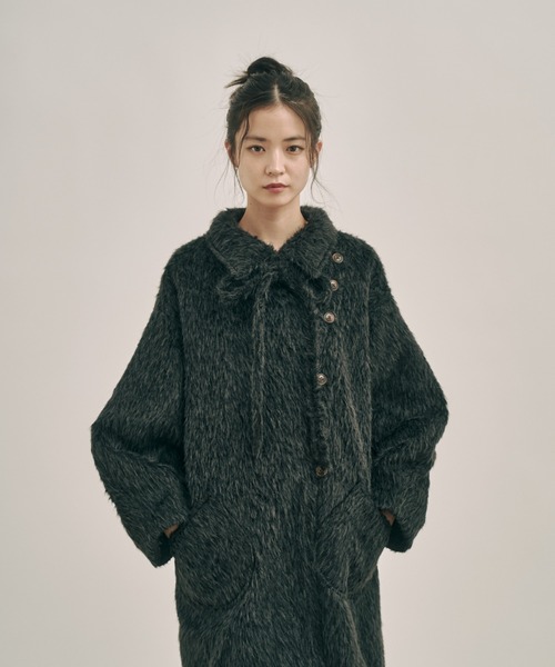 moi tytto 取り外しリボン付き　シャギーミディ丈コート 取り外しリボン付き】シャギーミディ丈コート（その他アウター