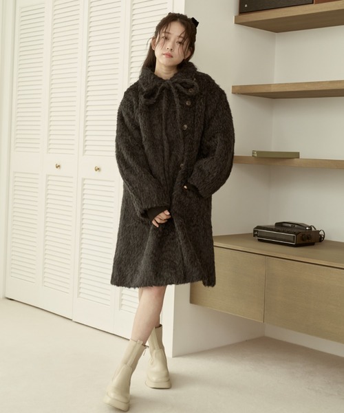 moi tytto 取り外しリボン付き　シャギーミディ丈コート 取り外しリボン付き】シャギーミディ丈コート（その他アウター